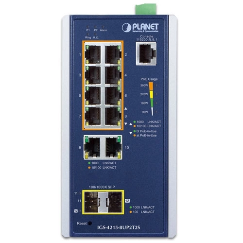 Switch Planet IGS-4215-8UP2T2S 10x 1Gb 2x SFP 360 W PoE++