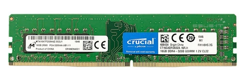 Memory RAM 1x 16GB Crucial NON-ECC UNBUFFERED DDR4 3200MHz PC4-25600 UDIMM | CT16G4DFD832A
